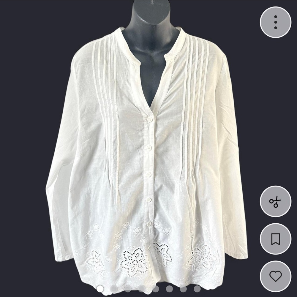 Serengeti White Button Down Shirt with Floral Embroidery